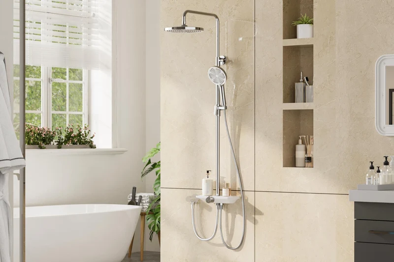 GARVEE Doccia a pioggia senza rubinetto con mensola, sistema doccia regolabile in acciaio inox per doccia, 25 cm rotondo cromato