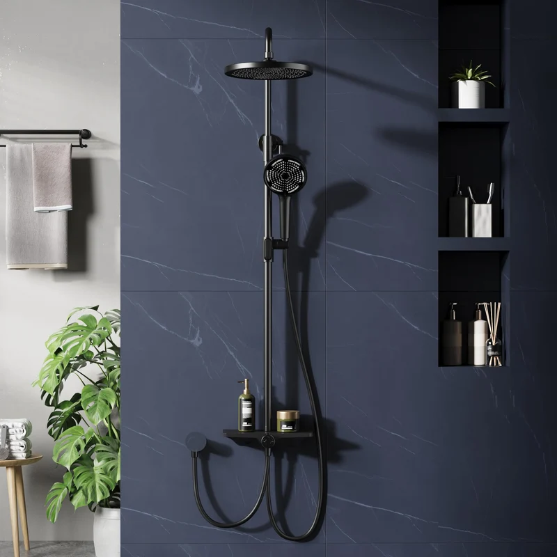 GARVEE Doccia a pioggia senza rubinetto con mensola, sistema doccia regolabile in acciaio inox per doccia, 25 cm nero