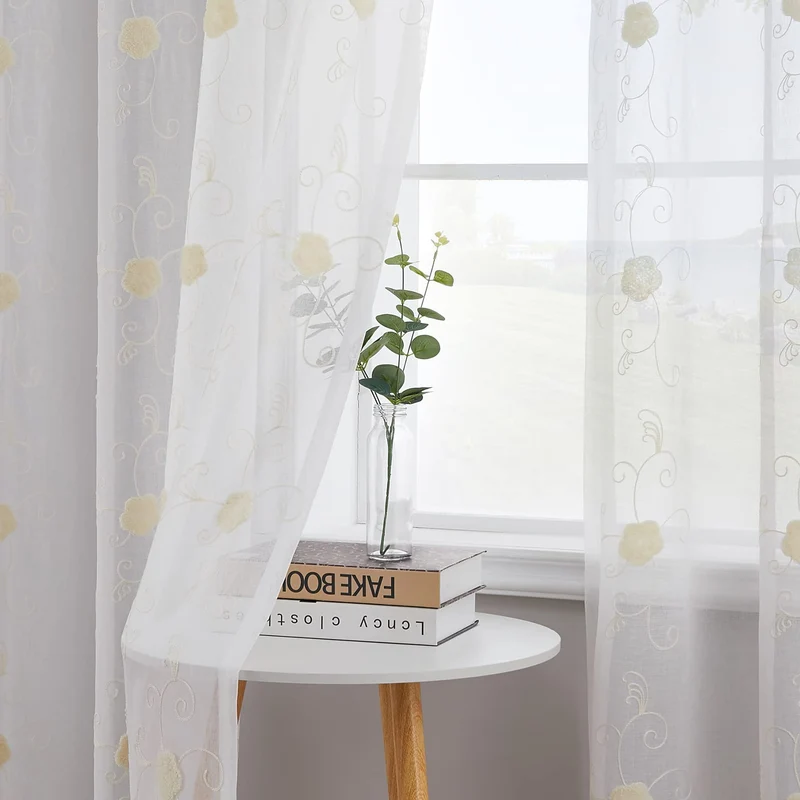 GARVEE Tenda trasparente per cucina, mezza tenda con motivo floreale, tende in voile per bagno, 140x260 cm, beige