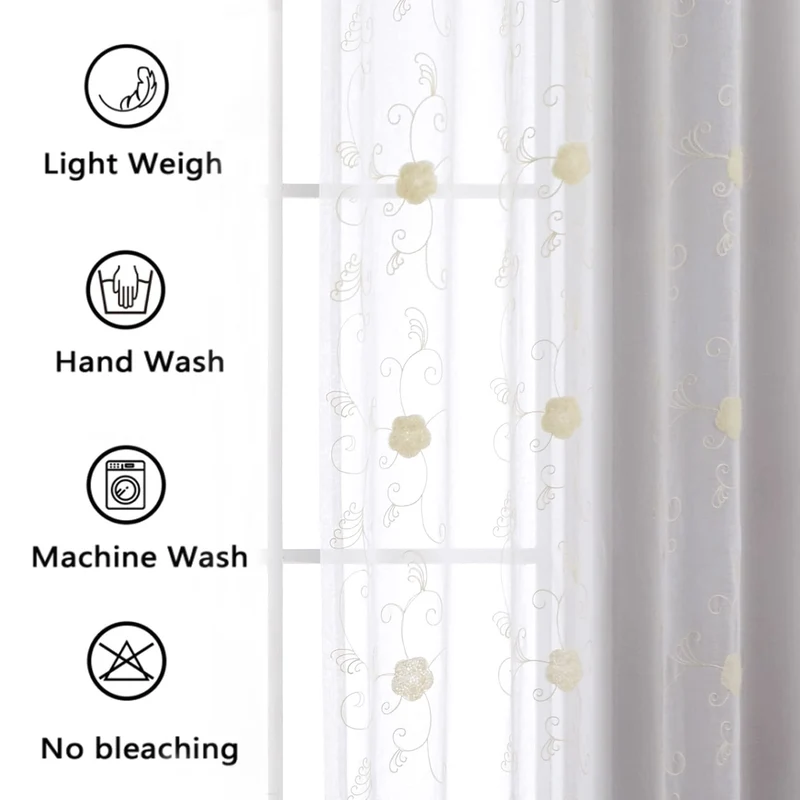 GARVEE Tenda trasparente per cucina, mezza tenda con motivo floreale, tende in voile per bagno, 140x260 cm, beige