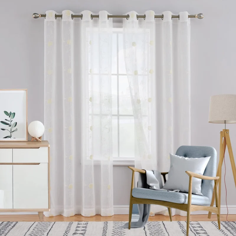 Tenda in voile GARVEE con motivo floreale, semitrasparente, beige, 140x245 cm, per cucina e bagno, leggera, facile da pulire