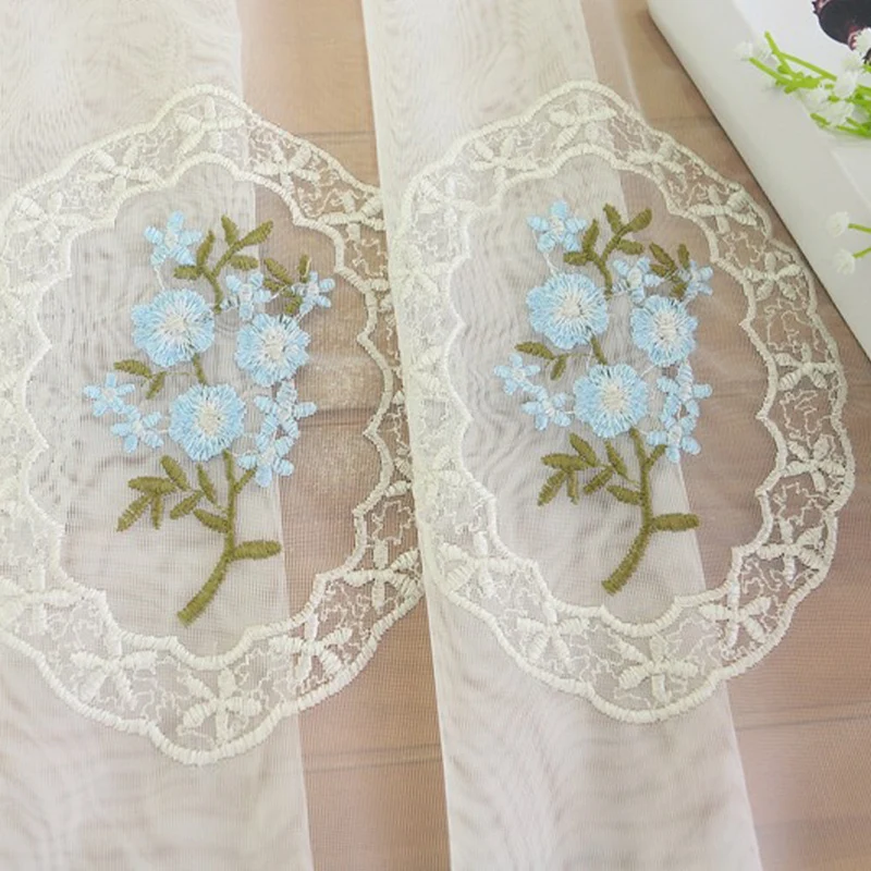 GARVEE Tende trasparenti con fiori blu, tende a rete ricamate, tende in voile per soggiorno, camera da letto, 1 m x 1,2 m