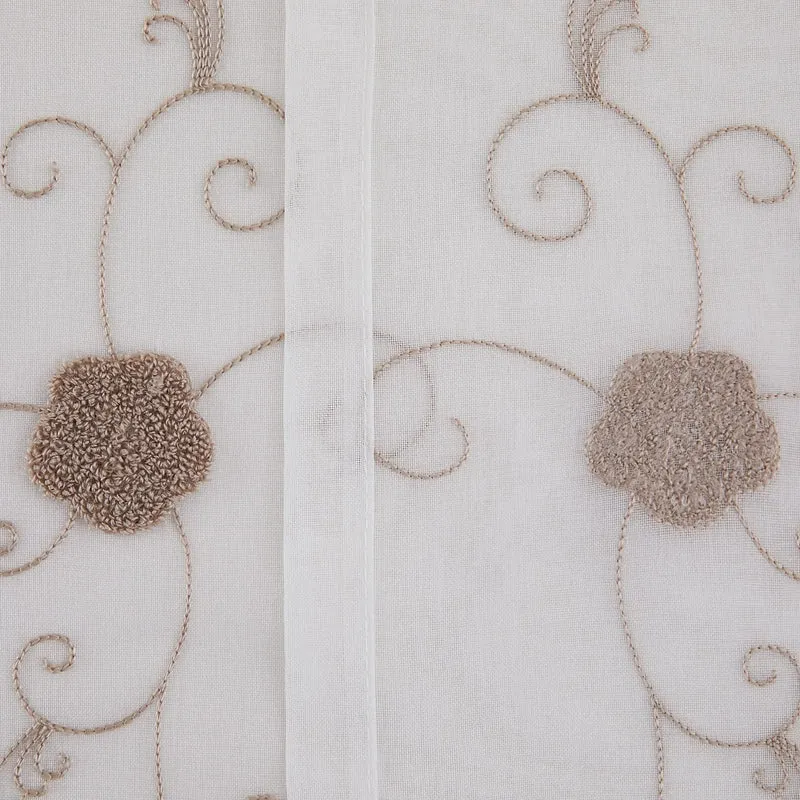 Tende in voile GARVEE con motivo floreale, semitrasparenti, in poliestere leggero, marrone, 140x245 cm, per cucina e bagno