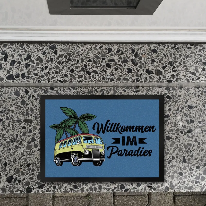 Willkommen im Paradies Campervan Fußmatte in 35x50 cm