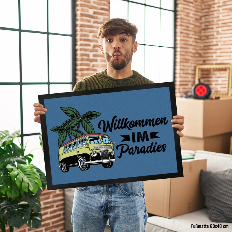 Willkommen im Paradies Campervan Fußmatte in 35x50 cm