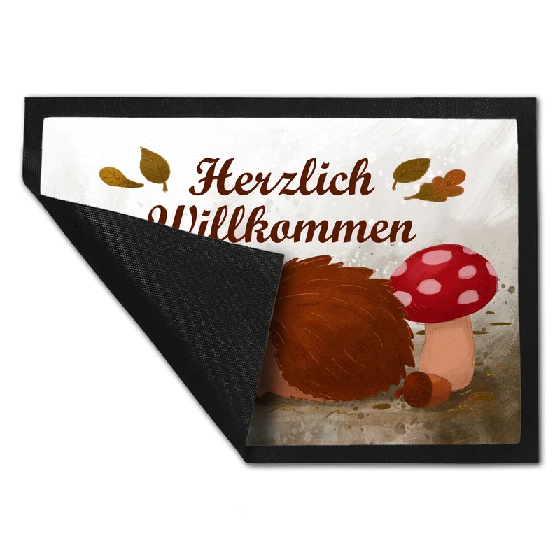 Herzlich Willkommen Fußmatte mit niedlichem Igel