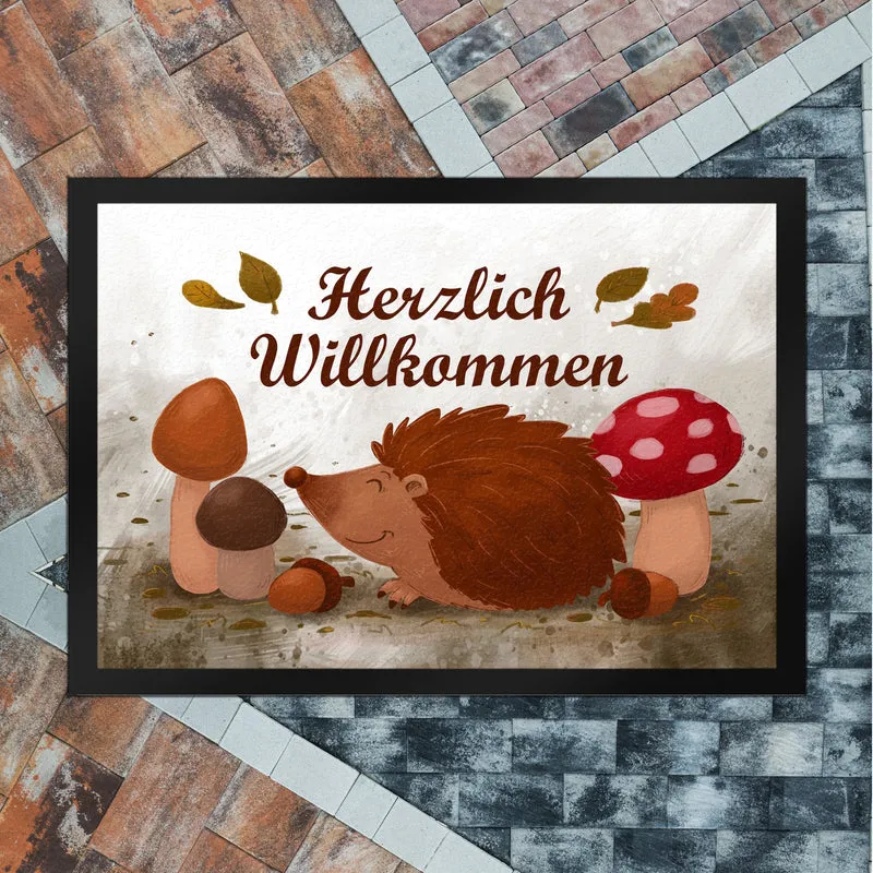 Herzlich Willkommen Fußmatte mit niedlichem Igel