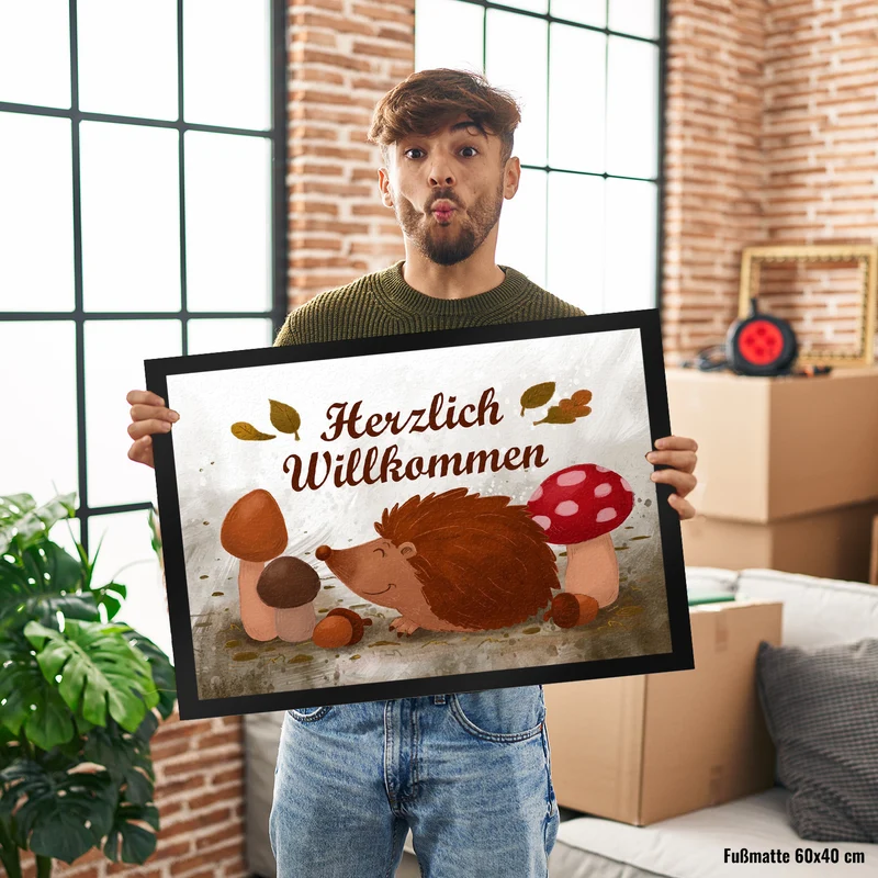 Herzlich Willkommen Fußmatte mit niedlichem Igel