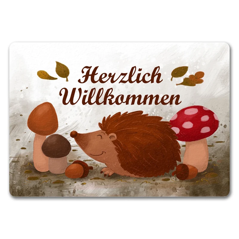 Herzlich Willkommen Fußmatte mit niedlichem Igel