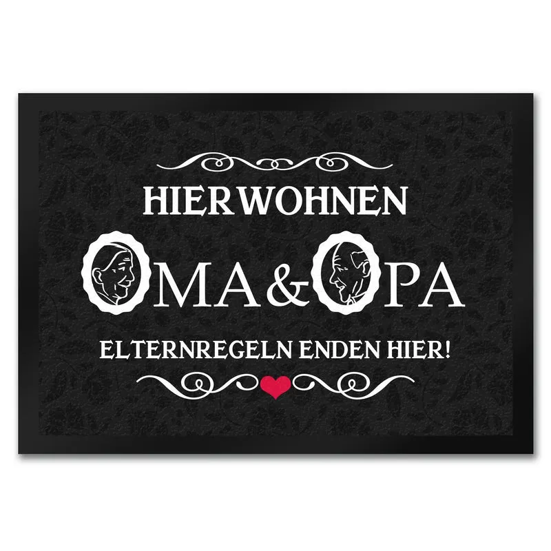 Hier wohnen Oma & Opa Fußmatte im Vintage-Look