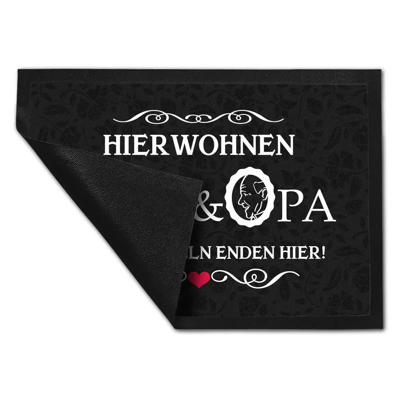 Hier wohnen Oma & Opa Fußmatte im Vintage-Look
