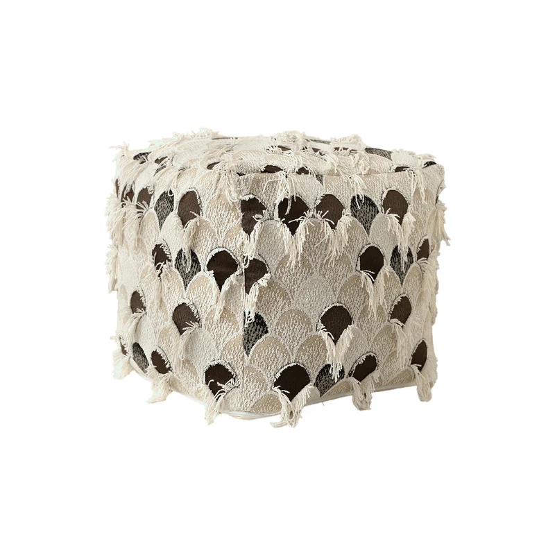 Gefüllter Bodensitzpouf im Ethno-Jacquard mit dekorativen Fransen Karnz