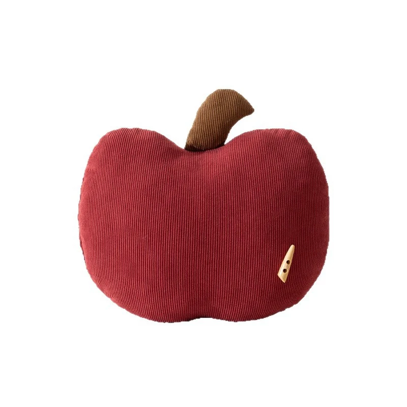 Dekoratives Apfel-Kuschelkissen aus Plüsch und Cord mit Stiel Karnz