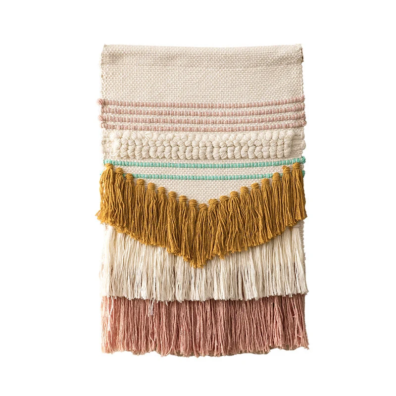 Boho-Wandbehang Makramee mit handgeknüpften Fransen und gewebten Zopfmustern Karnz