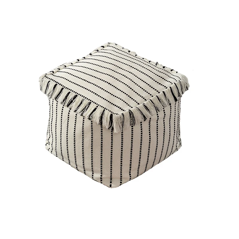 Boho-Sitzpouf aus Baumwollgewebe mit Fransen Karnz