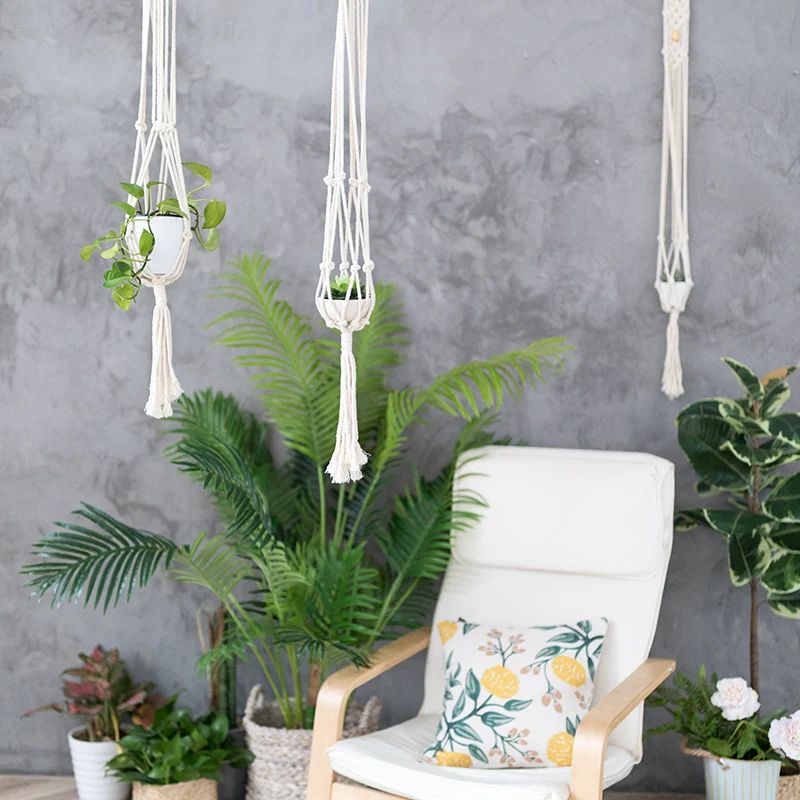 Boho-Makramee Pflanzenhänger-Set mit handgeknoteten Quasten und verstellbaren Schlaufen Karnz
