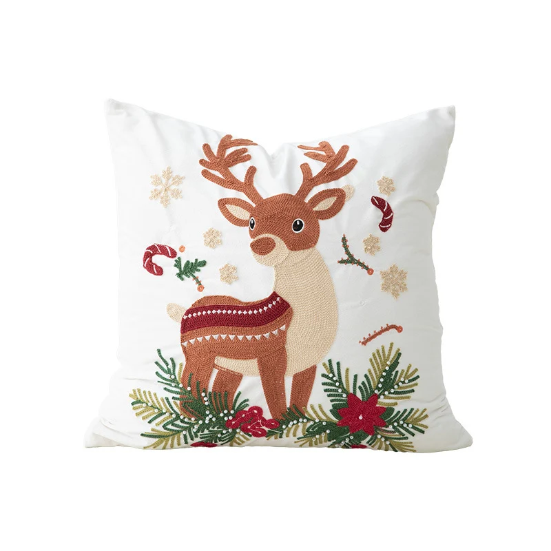 Bestickter Weihnachtskissenbezug mit Rentier‑ und Tannenzweig‑Motiv Karnz