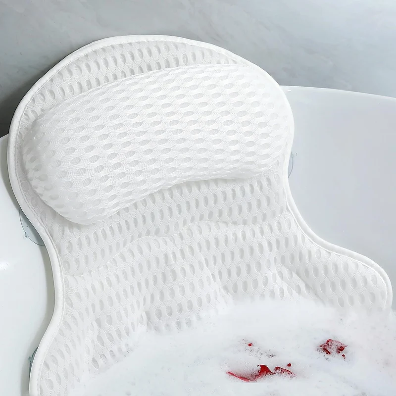 Badewannenkissen mit Nacken- und Rückenstütze – Ergonomisches Badekissen aus 4D-Air-Mesh mit 6 Saugnäpfen