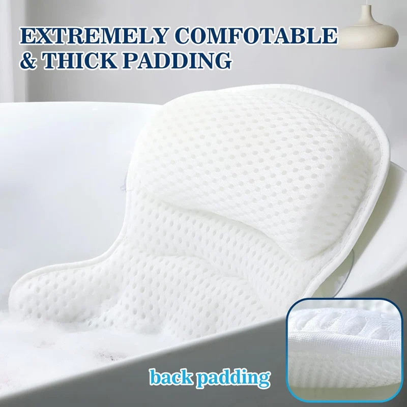 Badewannenkissen mit Nacken- und Rückenstütze – Ergonomisches Badekissen aus 4D-Air-Mesh mit 6 Saugnäpfen