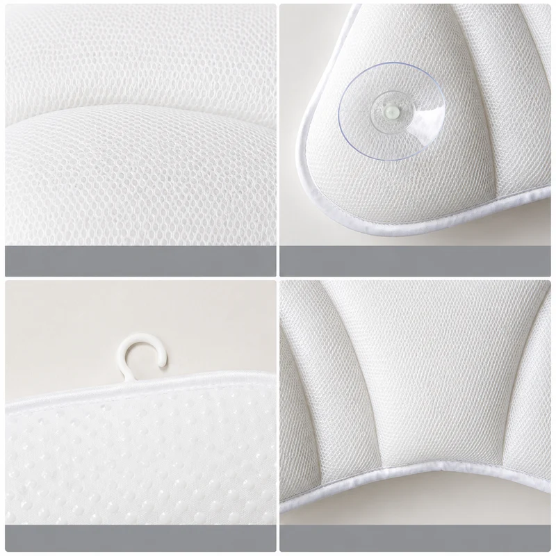 Badewannenkissen mit Nacken- und Rückenstütze – Ergonomisches Badekissen aus 4D-Air-Mesh mit 6 Saugnäpfen