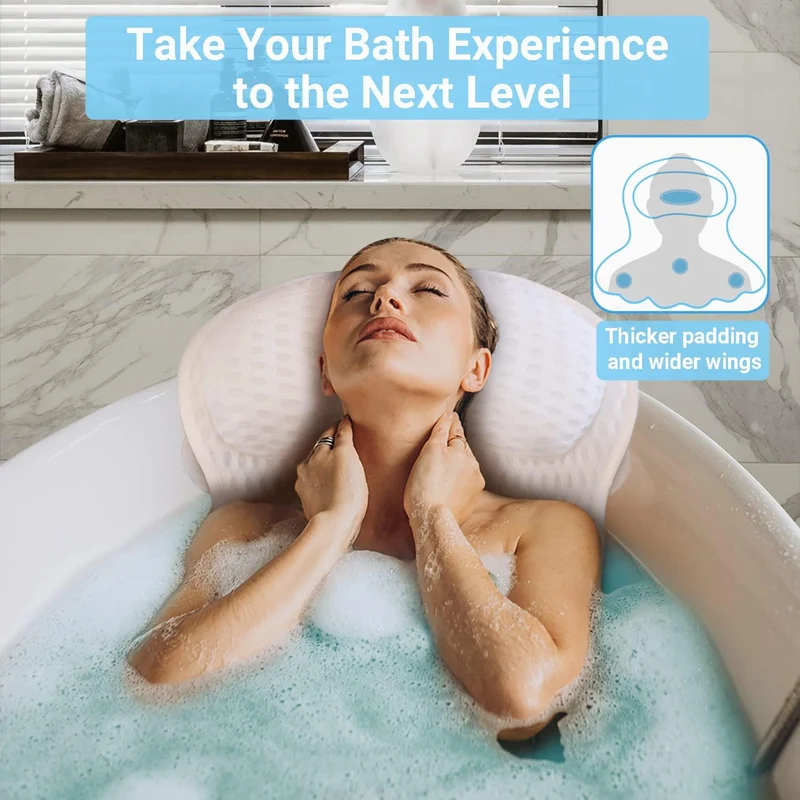 Badewannenkissen mit Nacken- und Rückenstütze – Ergonomisches Badekissen aus 4D-Air-Mesh mit 6 Saugnäpfen
