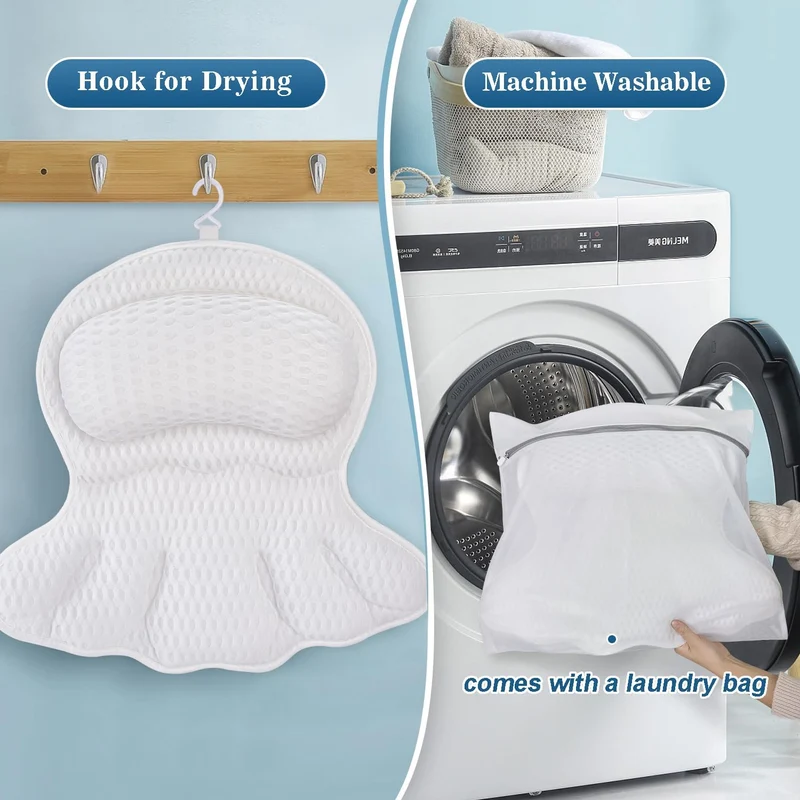 Badewannenkissen mit Nacken- und Rückenstütze – Ergonomisches Badekissen aus 4D-Air-Mesh mit 6 Saugnäpfen