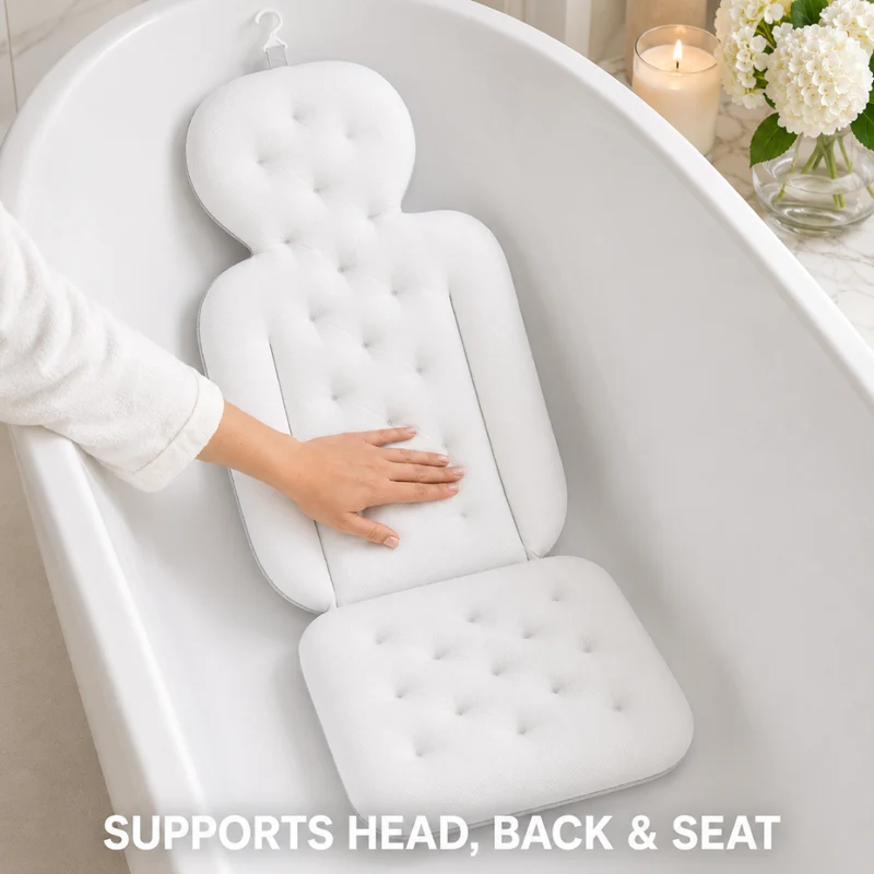 Badewannenkissen mit Nackenstütze – Ergonomisches Badepolster mit Armlehnen für Badewanne, Spa & Entspannung