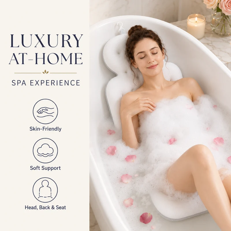 Badewannenkissen mit Nackenstütze – Ergonomisches Badepolster mit Armlehnen für Badewanne, Spa & Entspannung