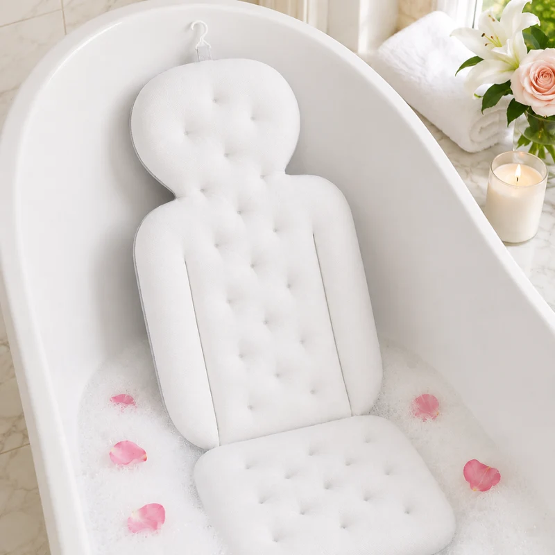 Badewannenkissen mit Nackenstütze – Ergonomisches Badepolster mit Armlehnen für Badewanne, Spa & Entspannung