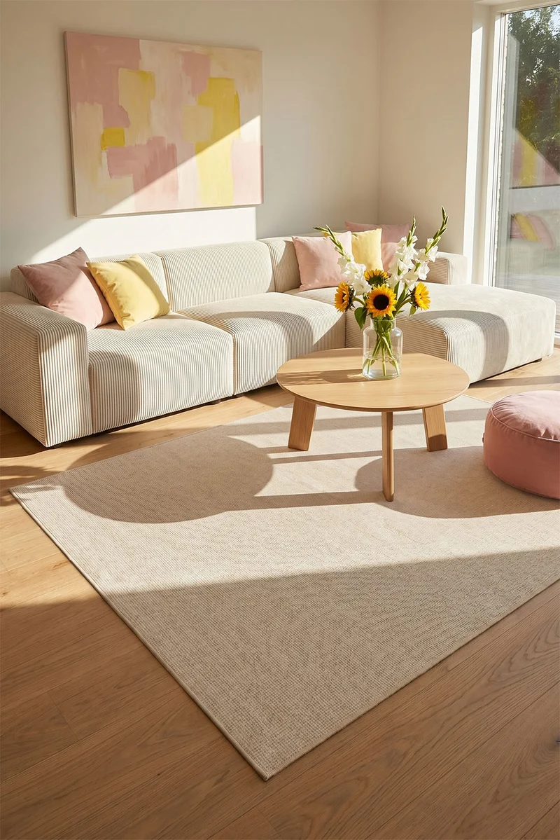 Jute-Haptik Mono Creme Teppich
