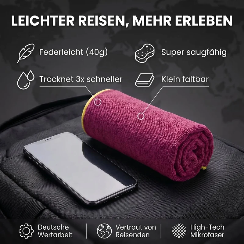 Mikrofaser-Reisehandtuch – Schnelltrocknend & Kompakt – 60x30 cm – Rot