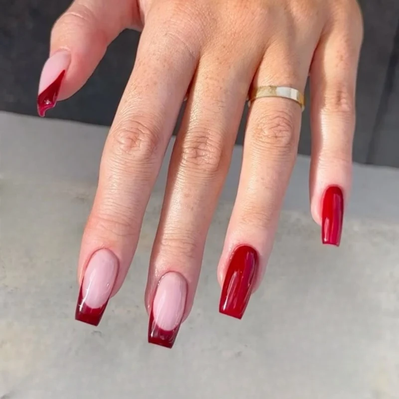 Glossy Deep Red Acrylic Nail Extensions Stornfield