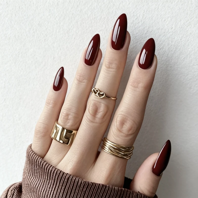 Glossy Almond-Shaped Press-On Nail Enhancements Stornfield