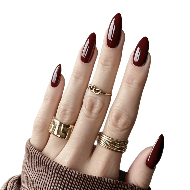Glossy Almond-Shaped Press-On Nail Enhancements Stornfield