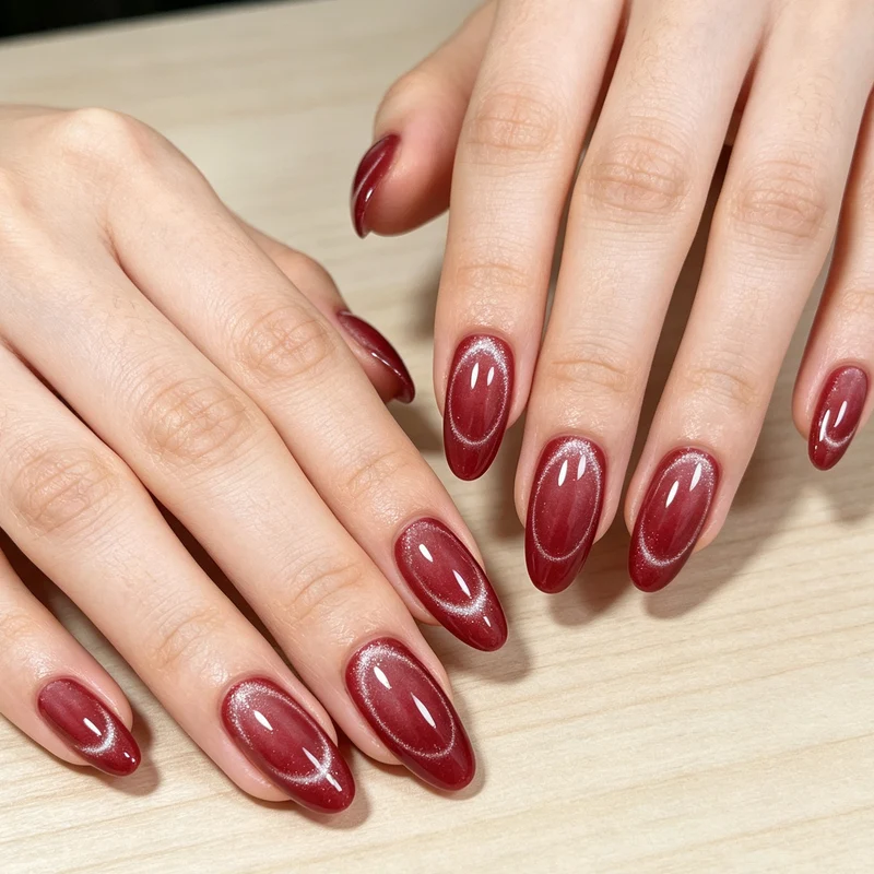 Glossy Almond-Shaped Gel Nail Enhancements Stornfield