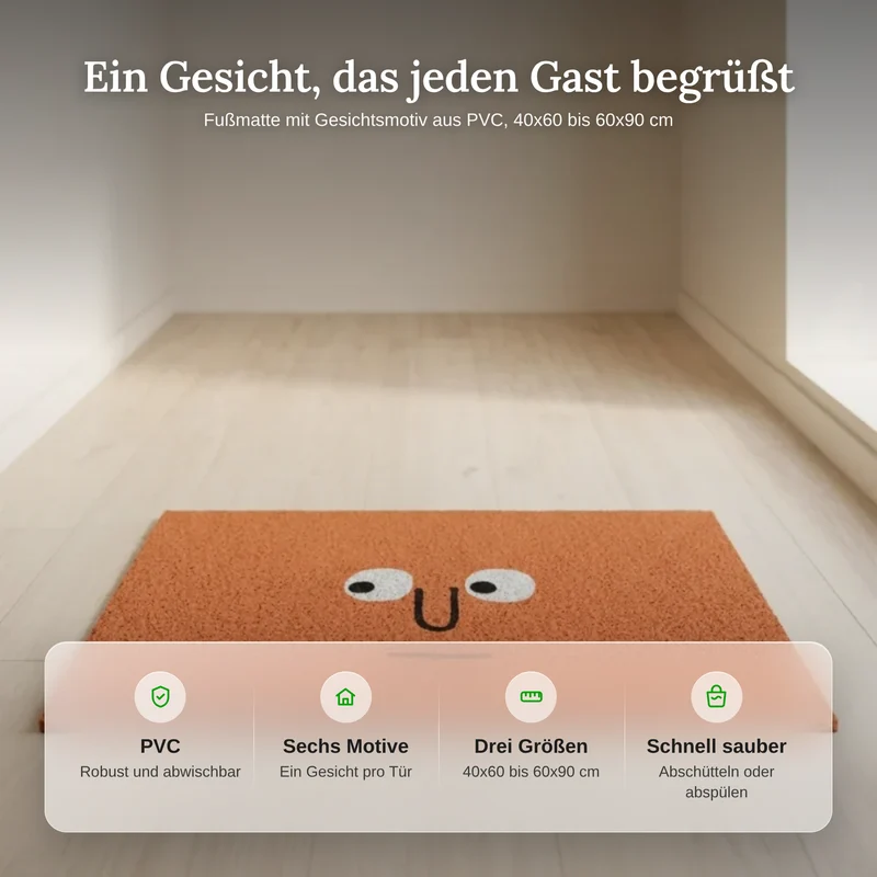 Fußmatte mit Gesichtsmotiv 40x60 bis 60x90 cm – Rutschfeste Schmutzfangmatte für den Eingang