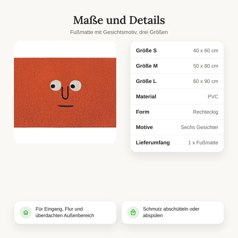 Fußmatte mit Gesichtsmotiv 40x60 bis 60x90 cm – Rutschfeste Schmutzfangmatte für den Eingang