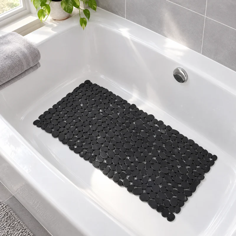 Rutschfeste Duschmatte in Kieselstein-Optik 70x36 und 88x40 cm – Badematte mit Saugnäpfen