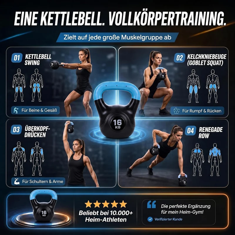 Kettlebell Kugelhantel Deluxe 2-20 kg – Bodenschonendes Krafttraining