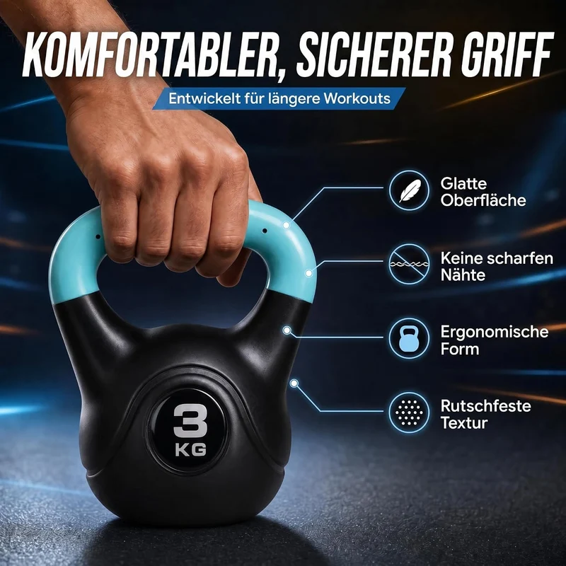 Kettlebell Kugelhantel Deluxe 2-20 kg – Bodenschonendes Krafttraining