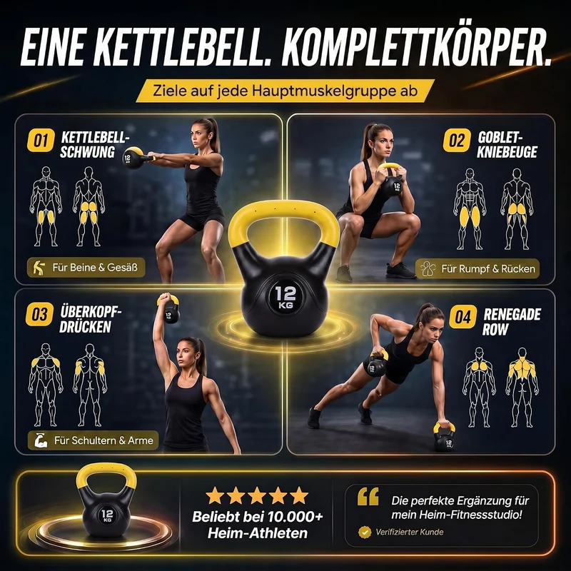 Kettlebell Kugelhantel Deluxe 2-20 kg – Bodenschonendes Krafttraining