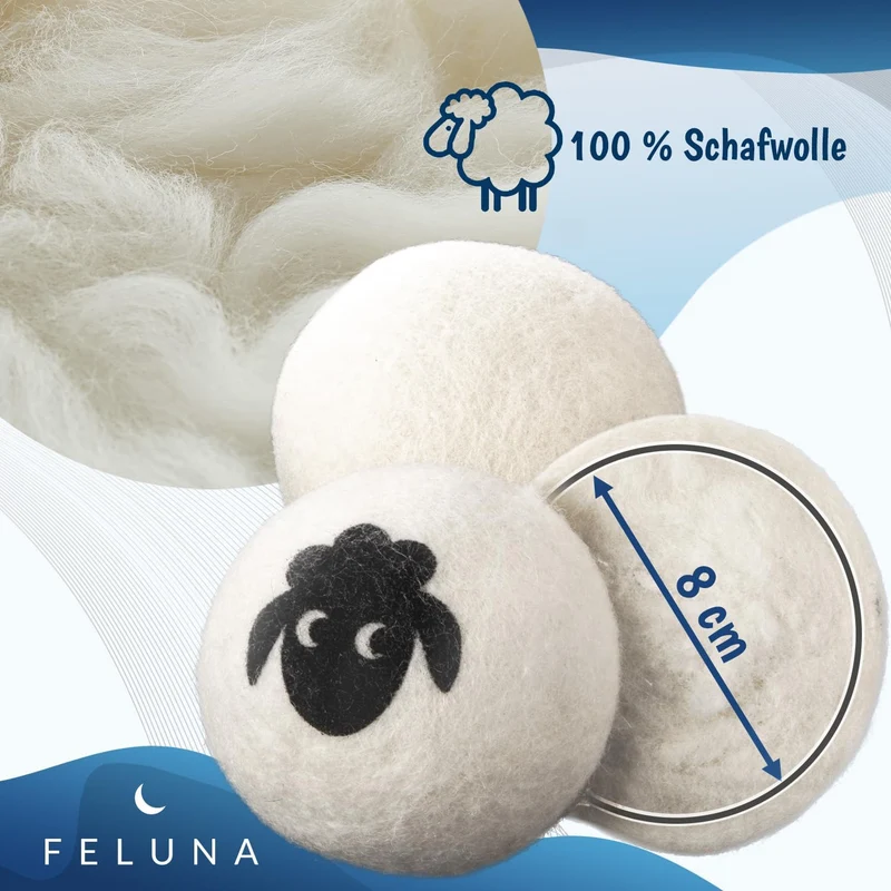 Trocknerbälle 6er Set - 100% Schafwolle für weiche Wäsche