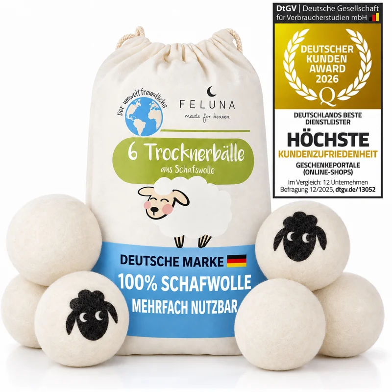 Trocknerbälle 6er Set - 100% Schafwolle für weiche Wäsche