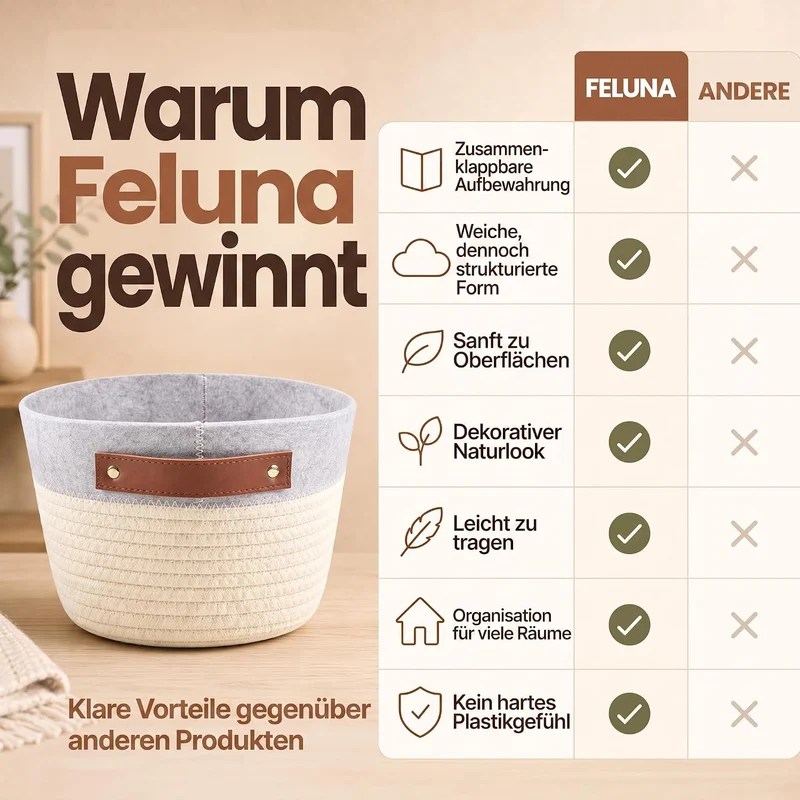 Feluna Bast-Korb - Formstabiler Aufbewahrungs- & Brotkorb