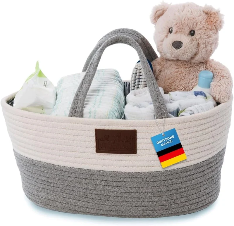 Wickeltasche Baby Organizer - Stabiler Windelkorb aus Leinen