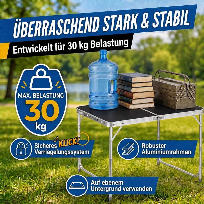 Klappbarer Campingtisch 120x60cm inkl. 4 Hocker für Outdoor