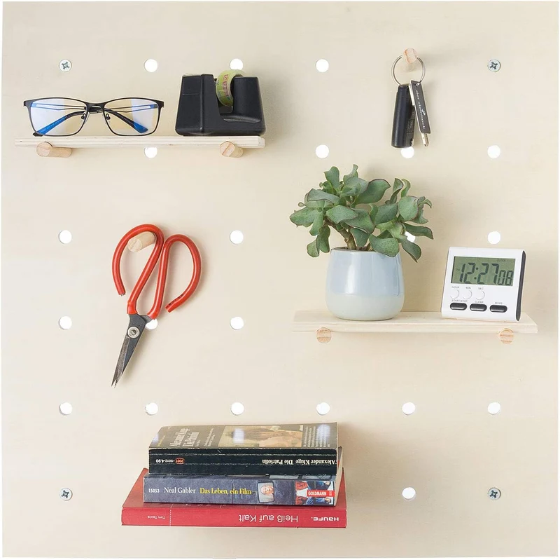 Holz Wandregal Pegboard – Flexibles Stecktafel System 58x58cm