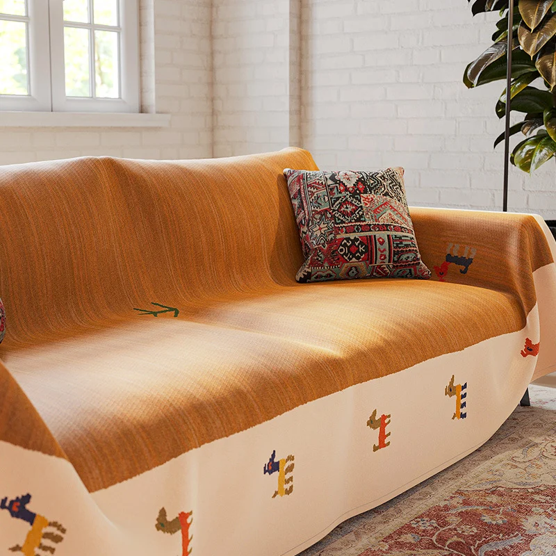Reversible Oversized Woven Jacquard Sofa Slipcover Blanket with Tribal Stripe Pattern