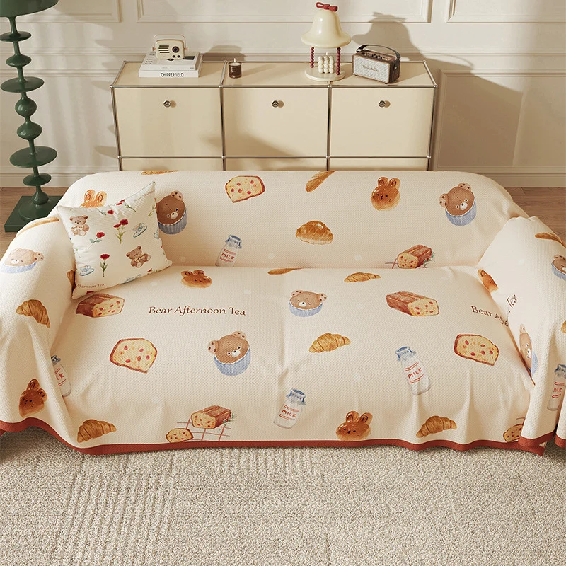 Quilted Peach-Print Sofa Slipcover Throw with Textured Waffle Weave