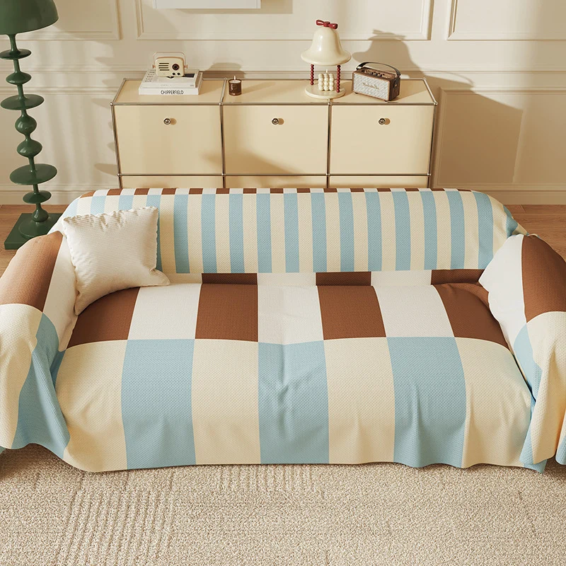 Quilted Oversized Plaid Sofa Slipcover with Armrest Drapes and Non-Slip Backing